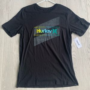 HURLEY SURF CO BLACK LARGE HAWAIIAN TROPICAL FLORAL LOGO TSHIRT MENS L NEW NWT